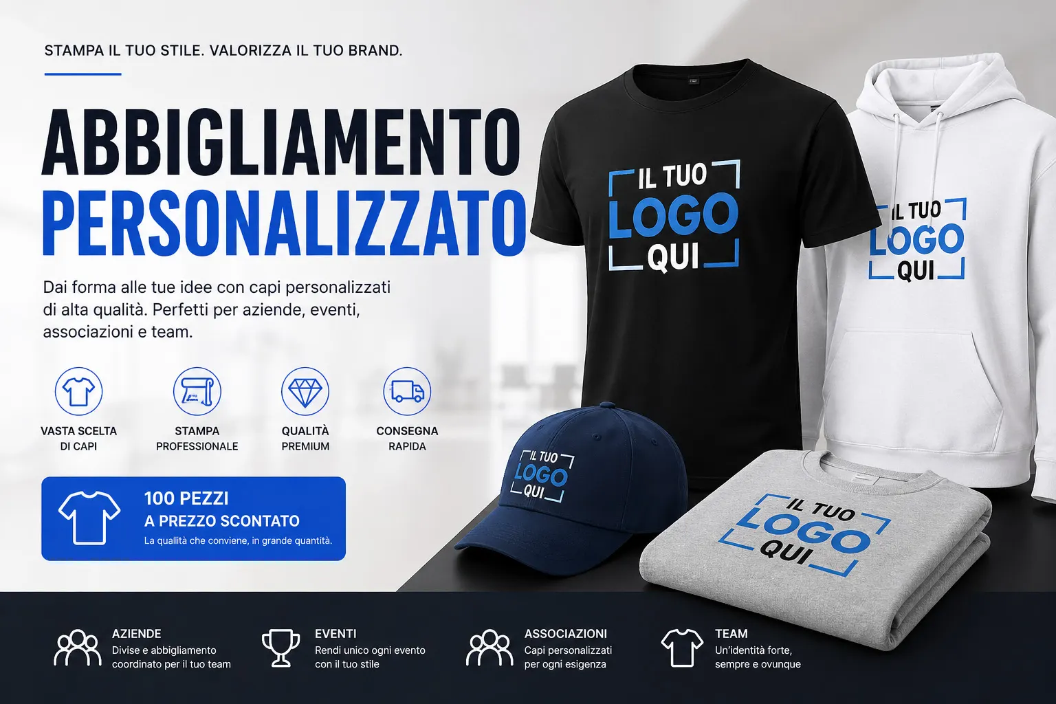 Abbigliamento personalizzato all'ingrosso con stampa su magliette felpe e capi aziendali