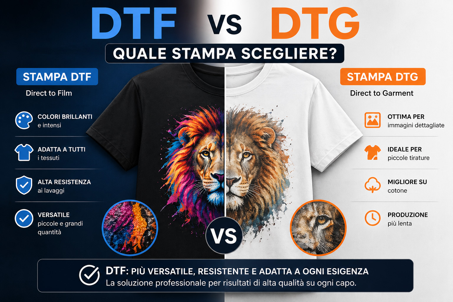 confronto stampa DTF vs DTG su maglietta personalizzata