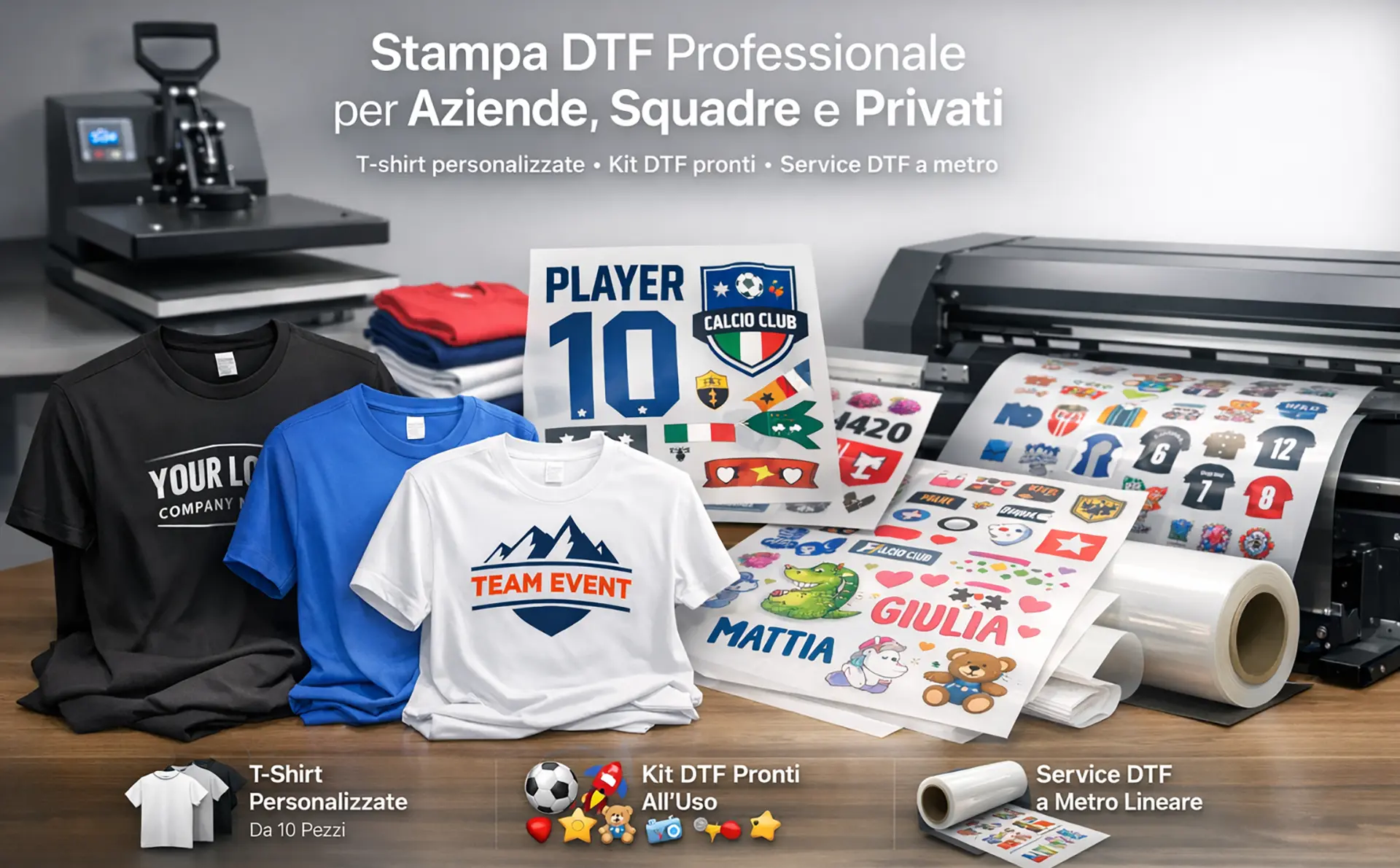 Stampa DTF professionale - magliette personalizzate, kit sportivi e transfer DTF al metro