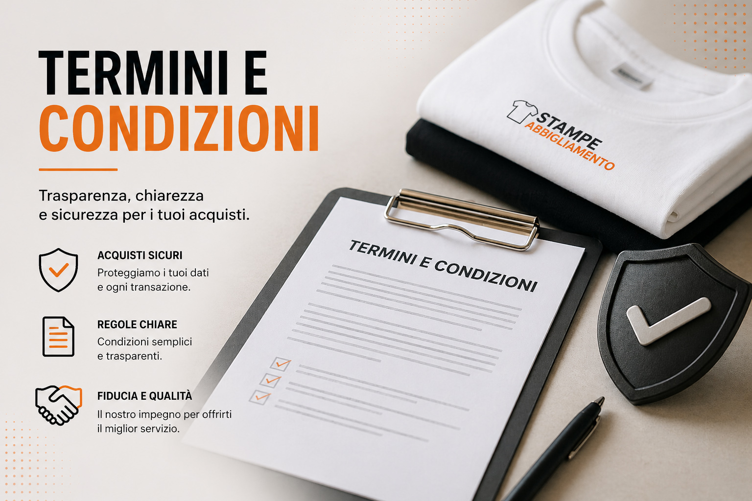 Termini e condizioni per acquisto abbigliamento personalizzato e stampa DTF con regole chiare e sicurezza