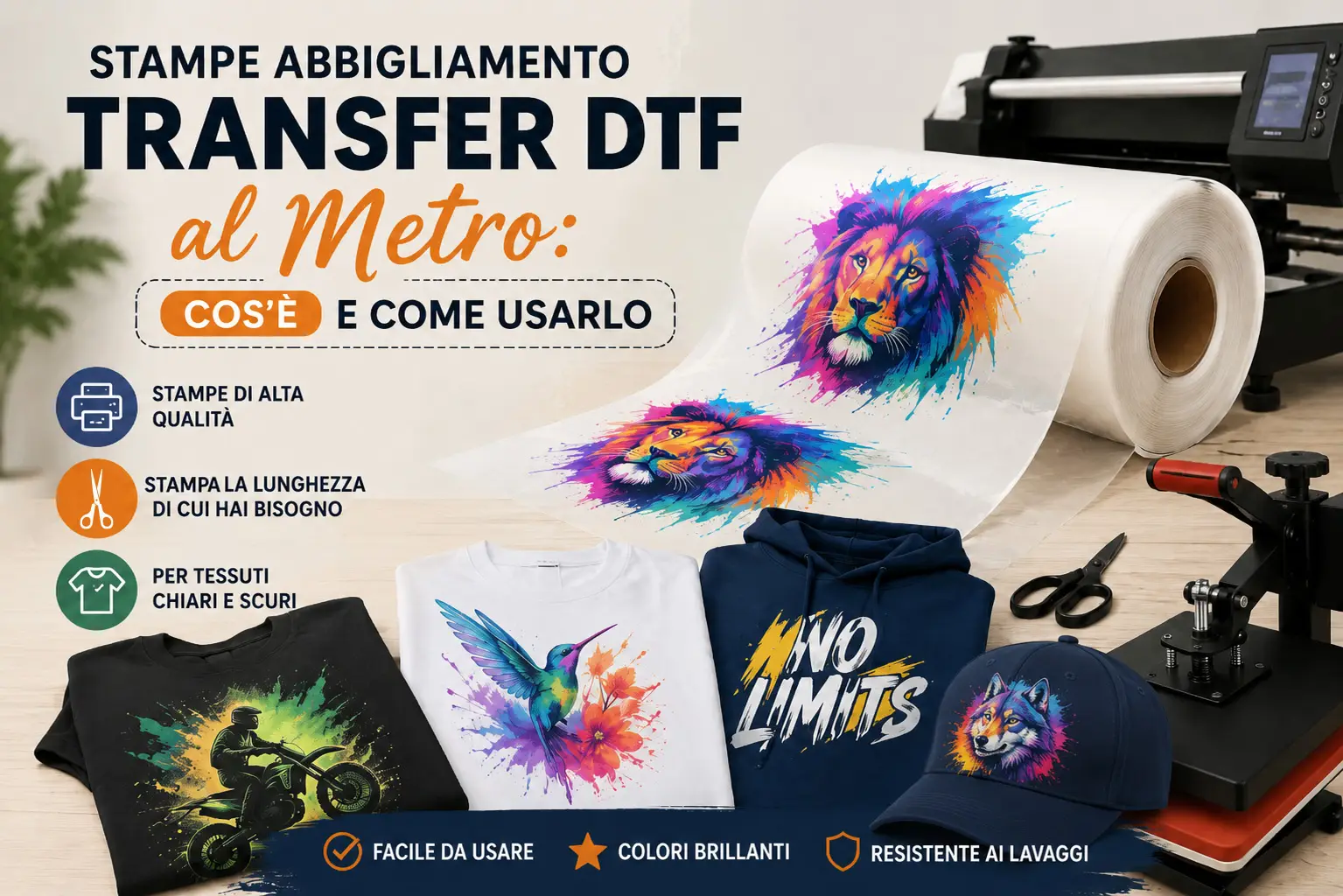 Come usare il transfer dtf al metro con grafiche personalizzate per magliette felpe e cappellini